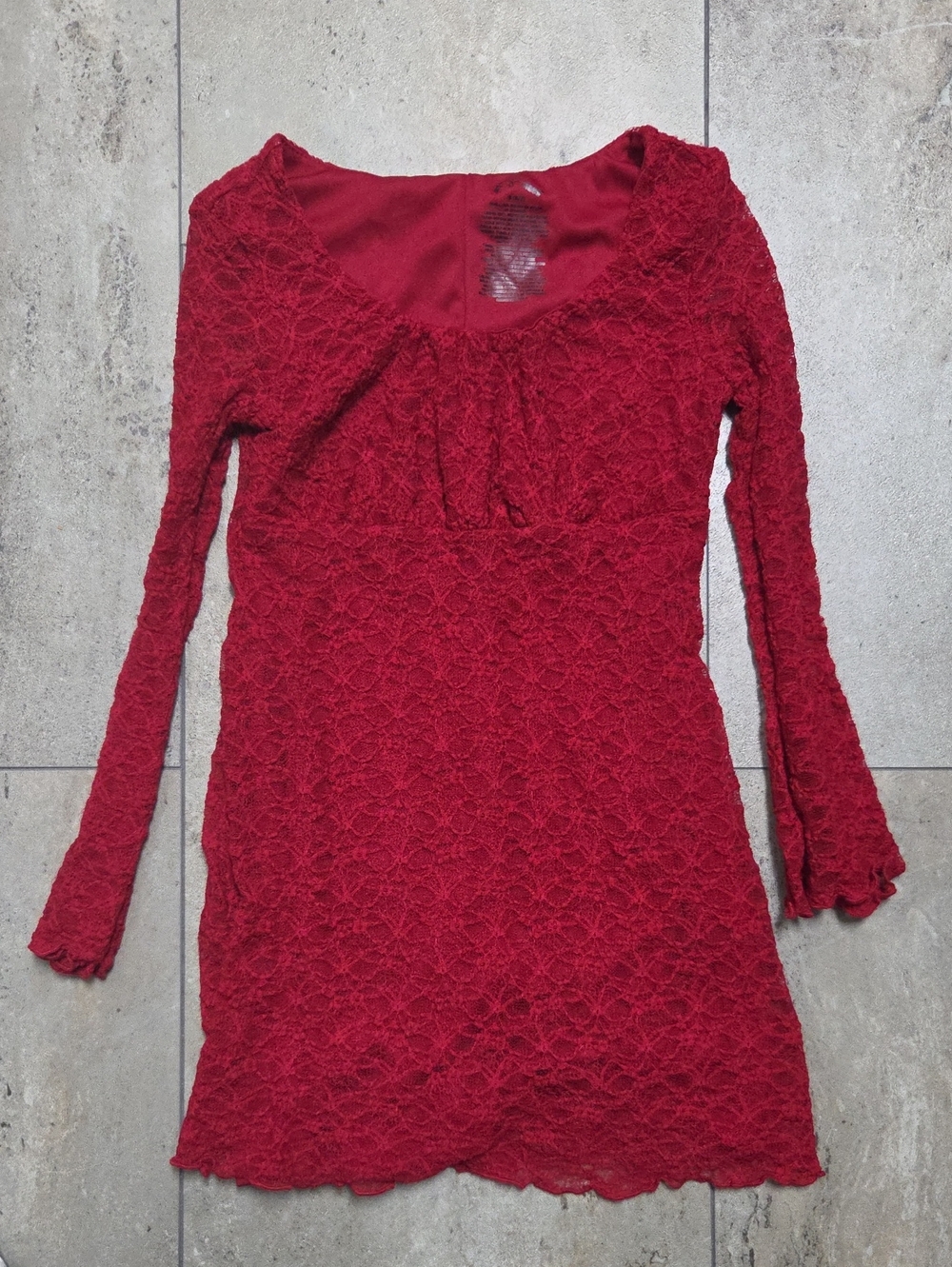 - art class Red Lace Long-Sleeve Mini Dress